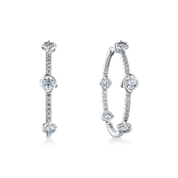 18 Karat White Gold Diamond Abbracci Hoop Earrings