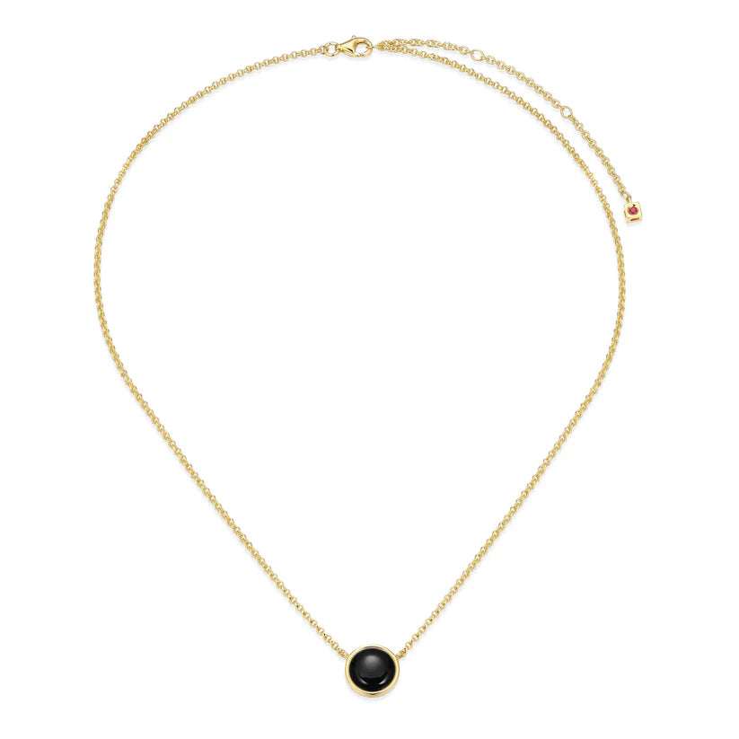 Sterling Silver Gold Plated Bezel Round Black Agate Necklace