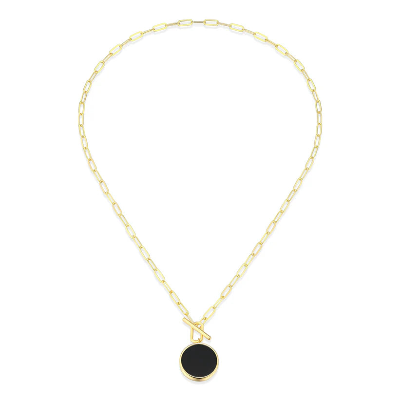 Sterling Silver Gold Plated Black Agate Toggle Necklace