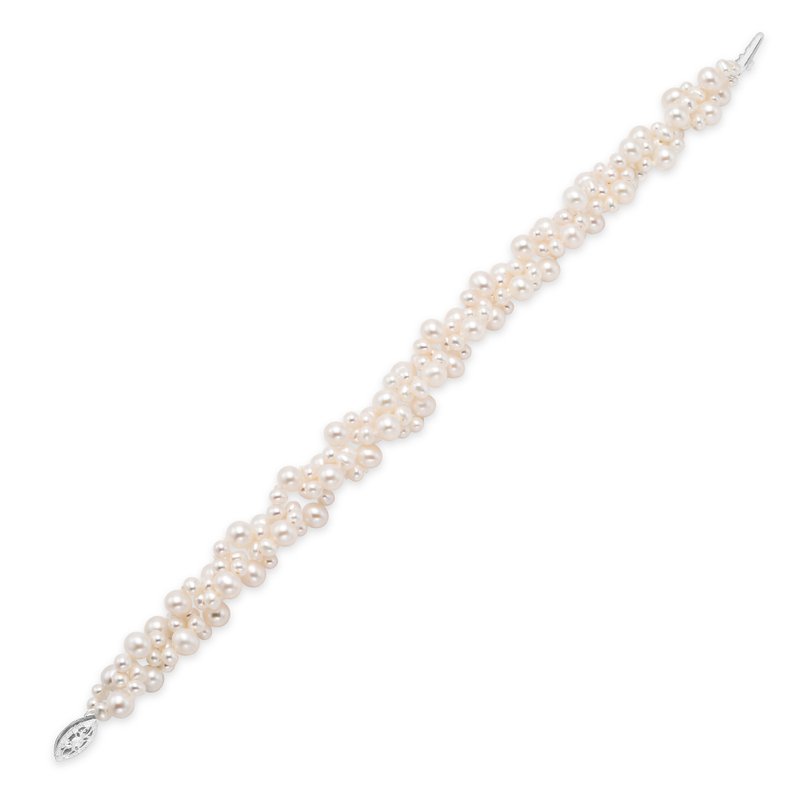 White 14 Karat Cluster Bracelet With Fresh Water Pearls