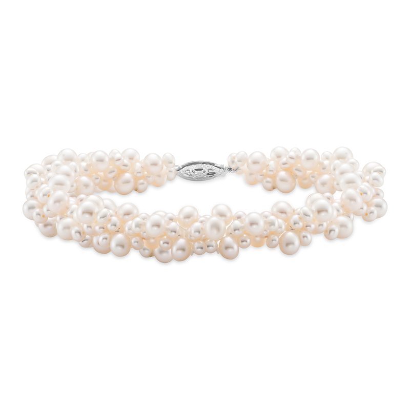 White 14 Karat Cluster Bracelet With Fresh Water Pearls