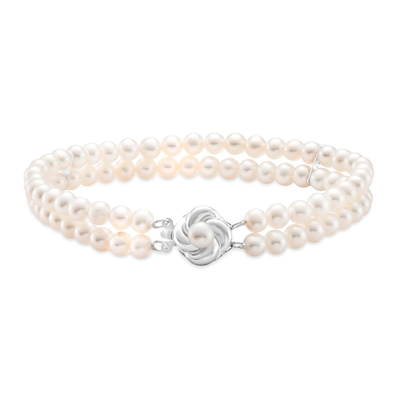 Lady's White 14 Karat 2-Row Bracelet With Fresh Water White Pearls