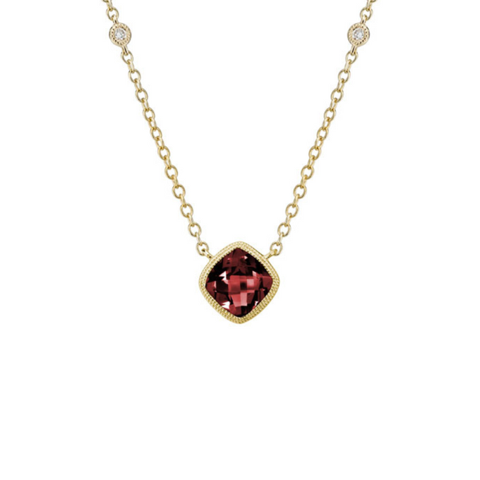 Garnet and diamond 14k yellow gold pendant