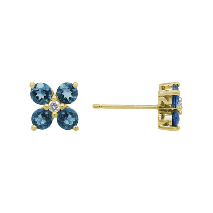 London Blue Topaz and Diamond 14K Yellow Gold Studs