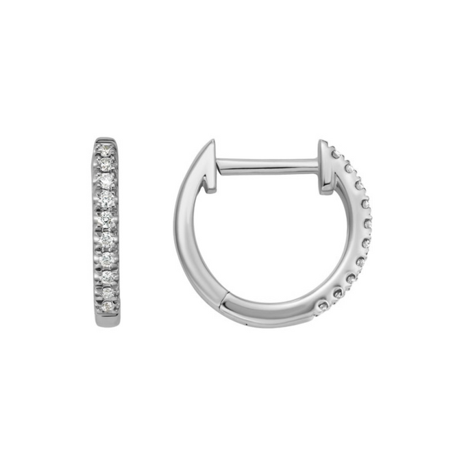 14k white gold diamond huggie earrings