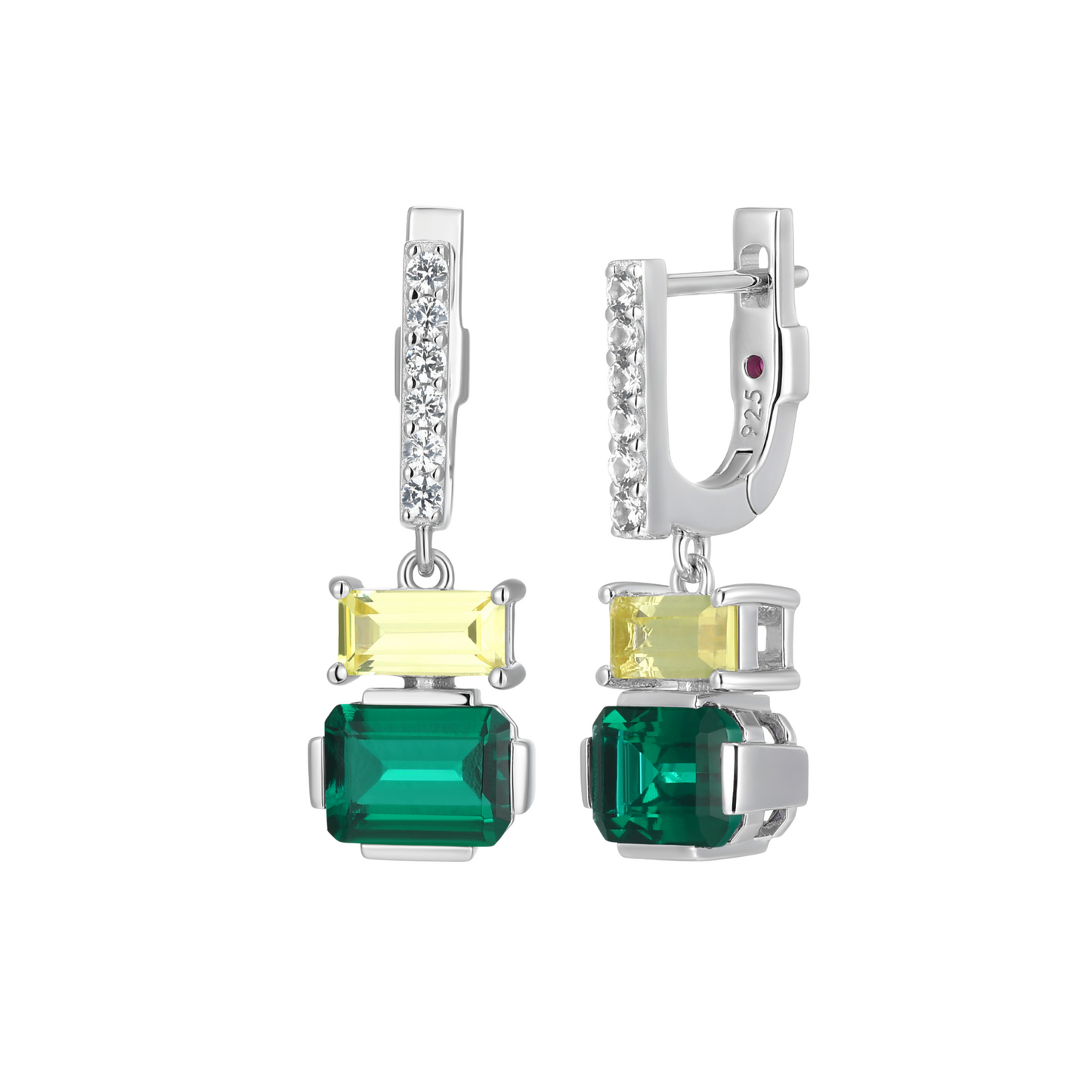 Elle Sterling Silver Synthetic Yellow Sapphire and Emerald Earrings