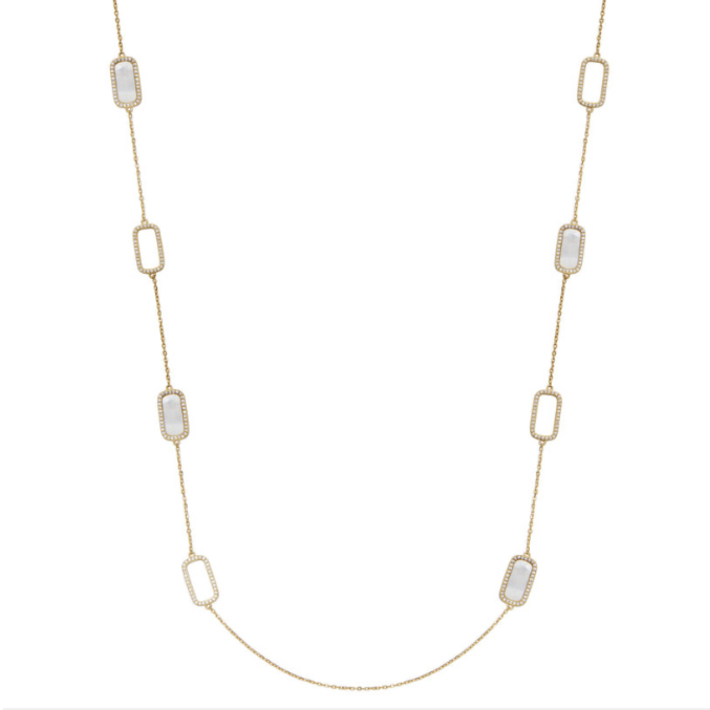 Elle Sterling Silver Gold Plated MOP Station Necklace