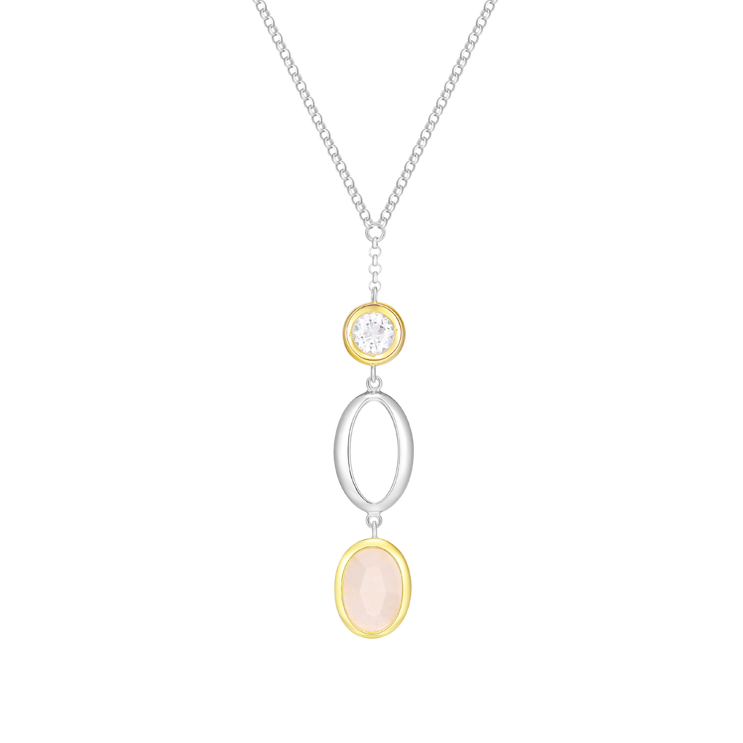 Sterling Silver Rose Quartz and White Topaz Drop Necklace