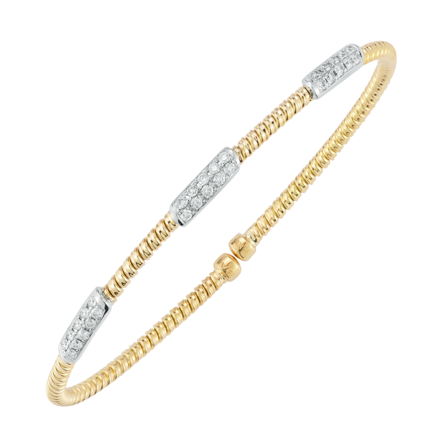 Three Diamond Bar Station 18k Yellow Gold Cuff Bracelet