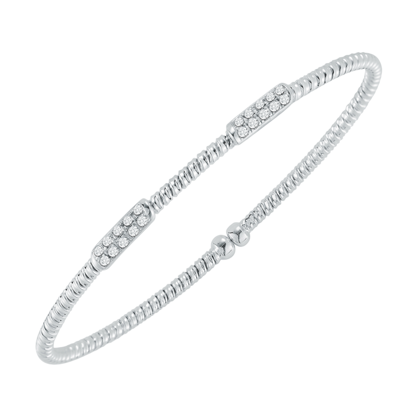 Two Diamond Bar Station 18k White Gold Cuff Bracelet