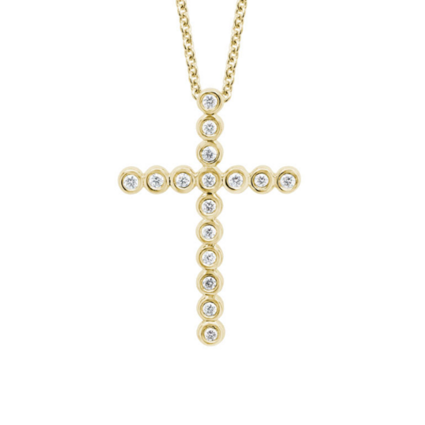 14 Karat Yellow Gold Bezel Set Diamond Cross Pendant