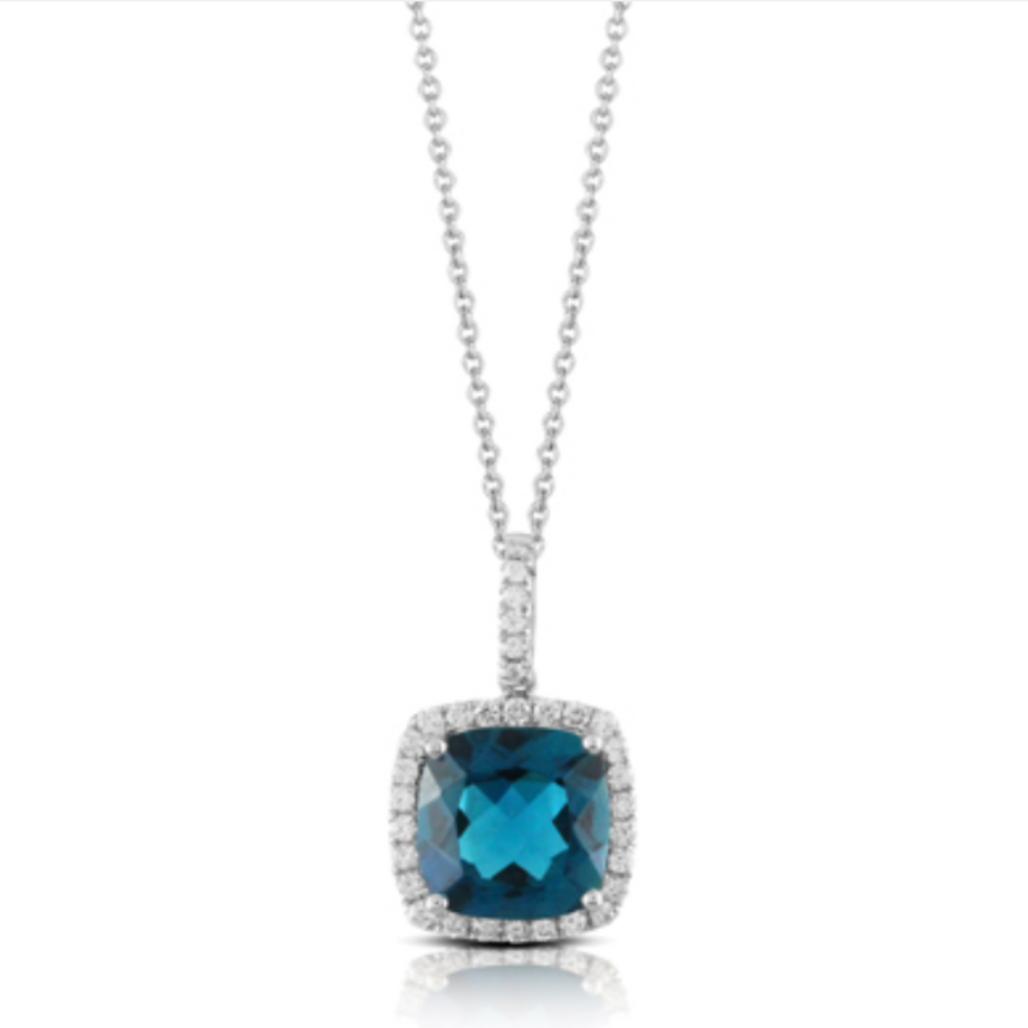 18 Karat White Gold Diamond and Blue Topaz Halo Pendant