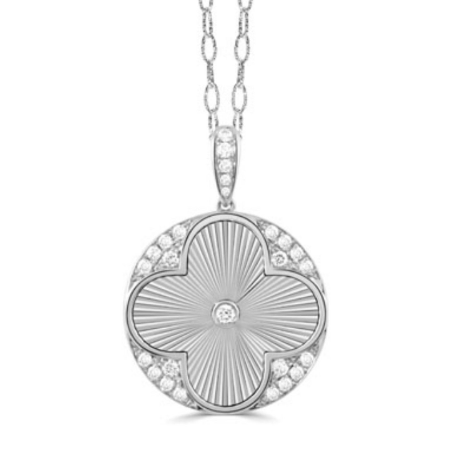 18 Karat White Gold Carved Quatrefoil Pendant with Diamonds