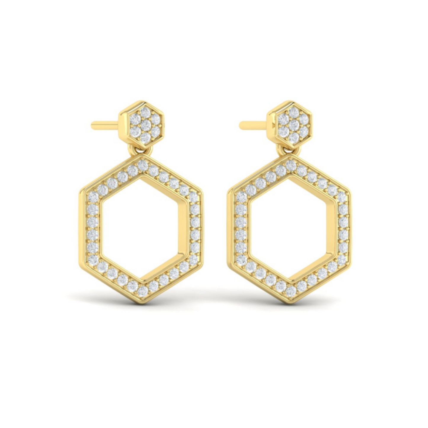 14 Karat Yellow Gold Pave Diamond Honeycomb Drop Earrings