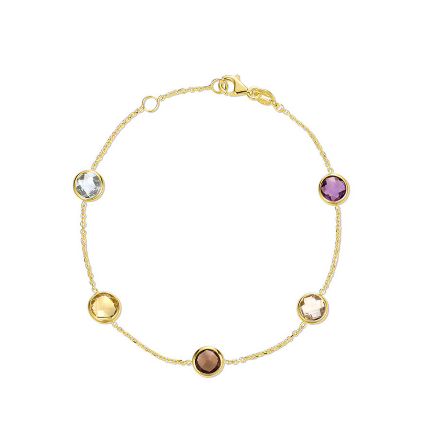 14 Karat Yellow Gold Multi-Colored Stone Station Bracelet