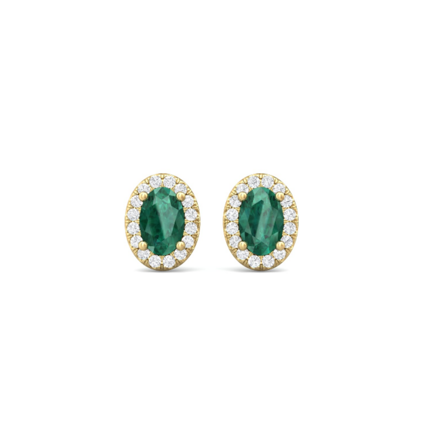 14 Karat Yellow Gold Diamond Halo and Emerald Stud Earrings