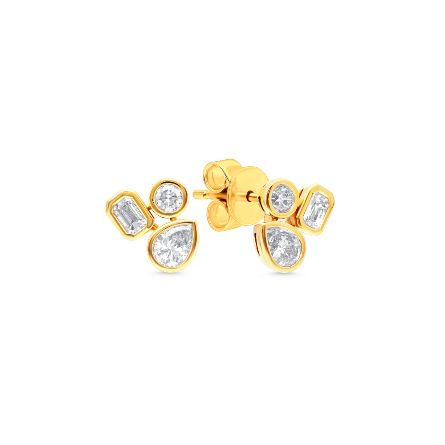 14 Karat Yellow Gold Diamond Bezel Cluster Earrings