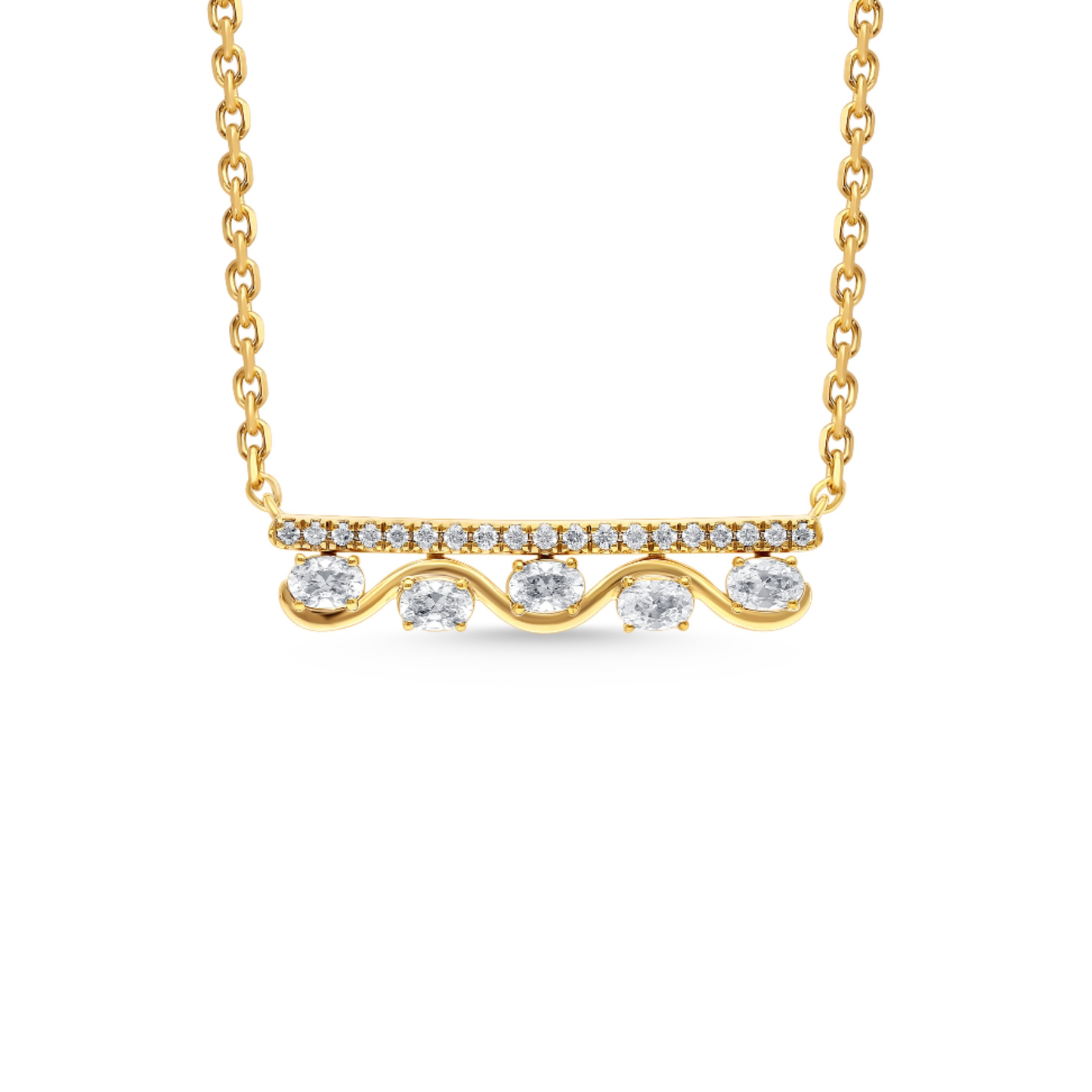 14 Karat Yellow Gold Diamond Bar Necklace