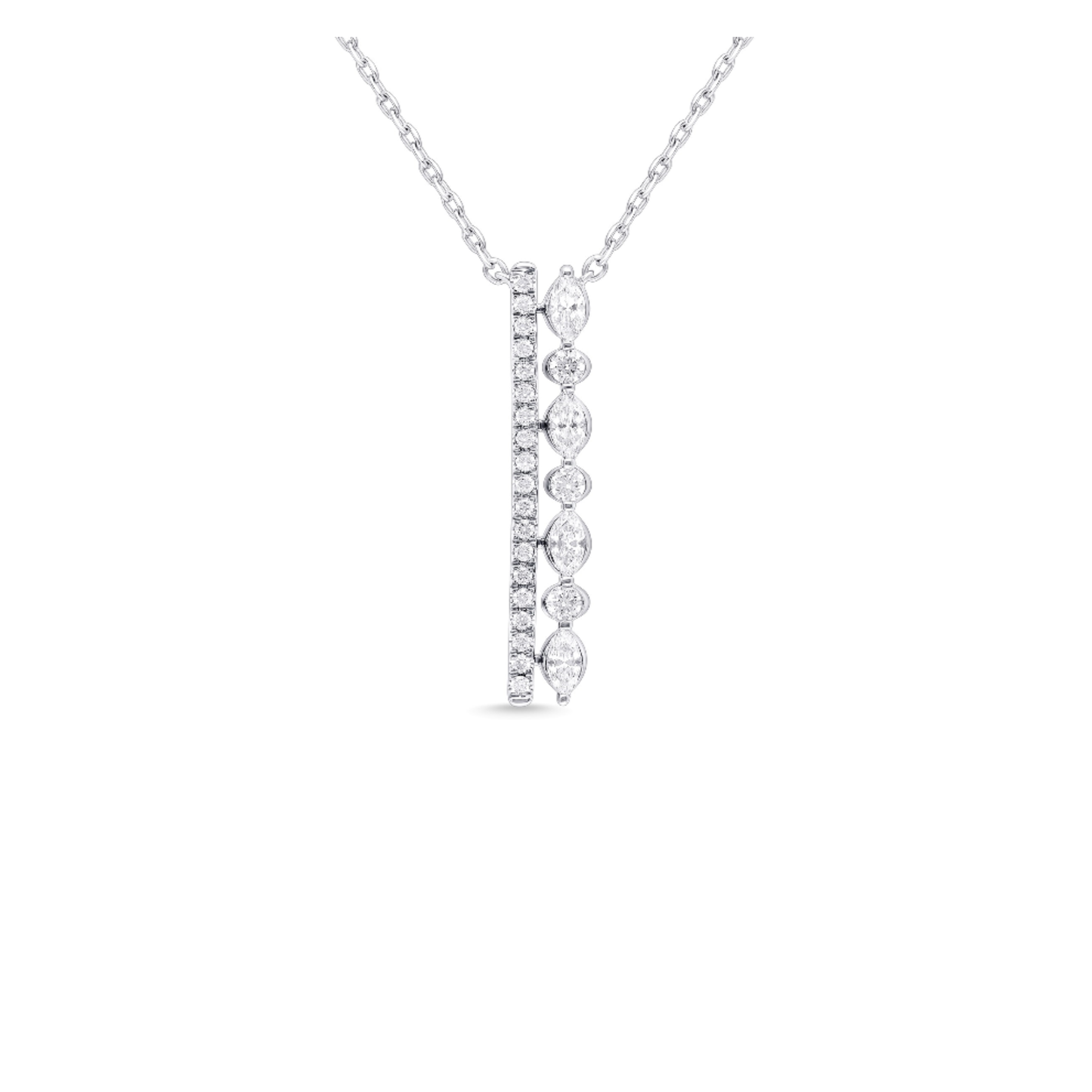 14 Karat White Gold Diamond Vertical Bar Necklace