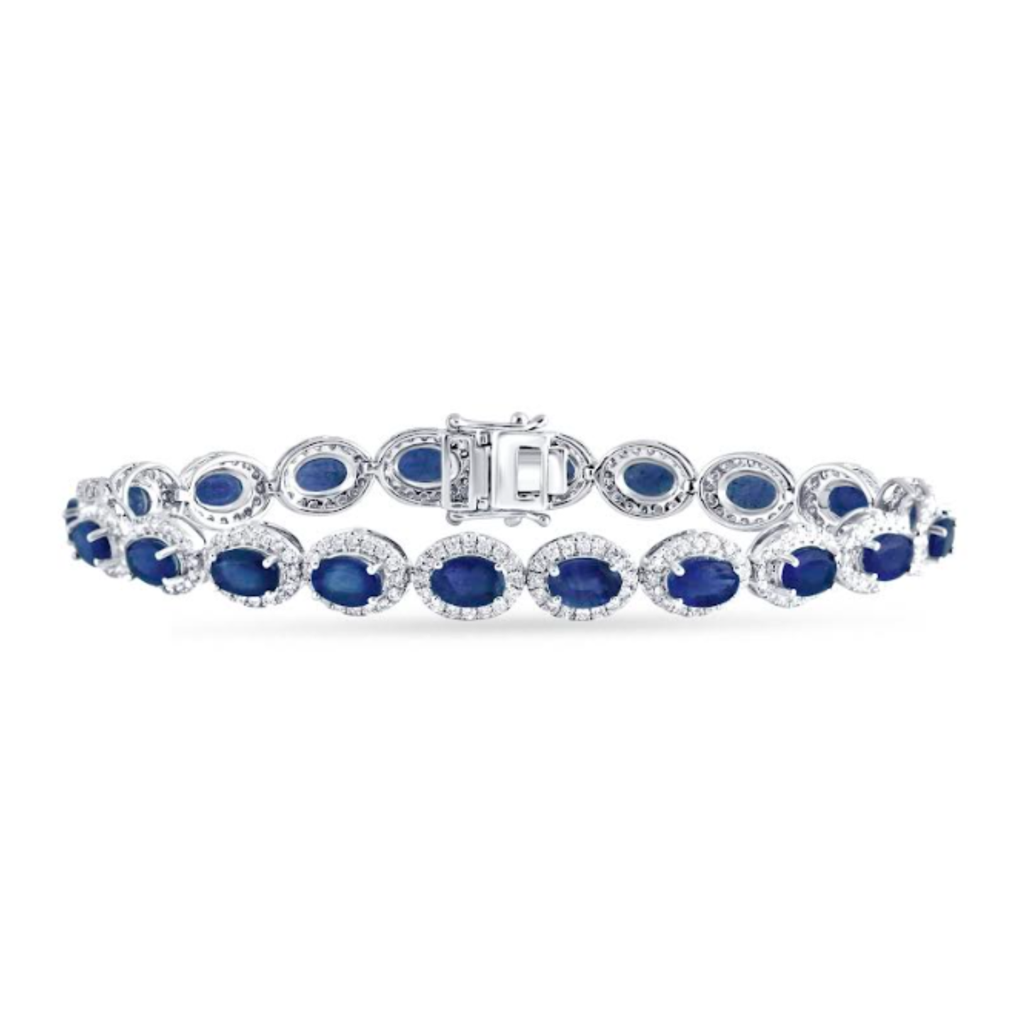 Platinum Sapphire And Diamond Halo Line Bracelet