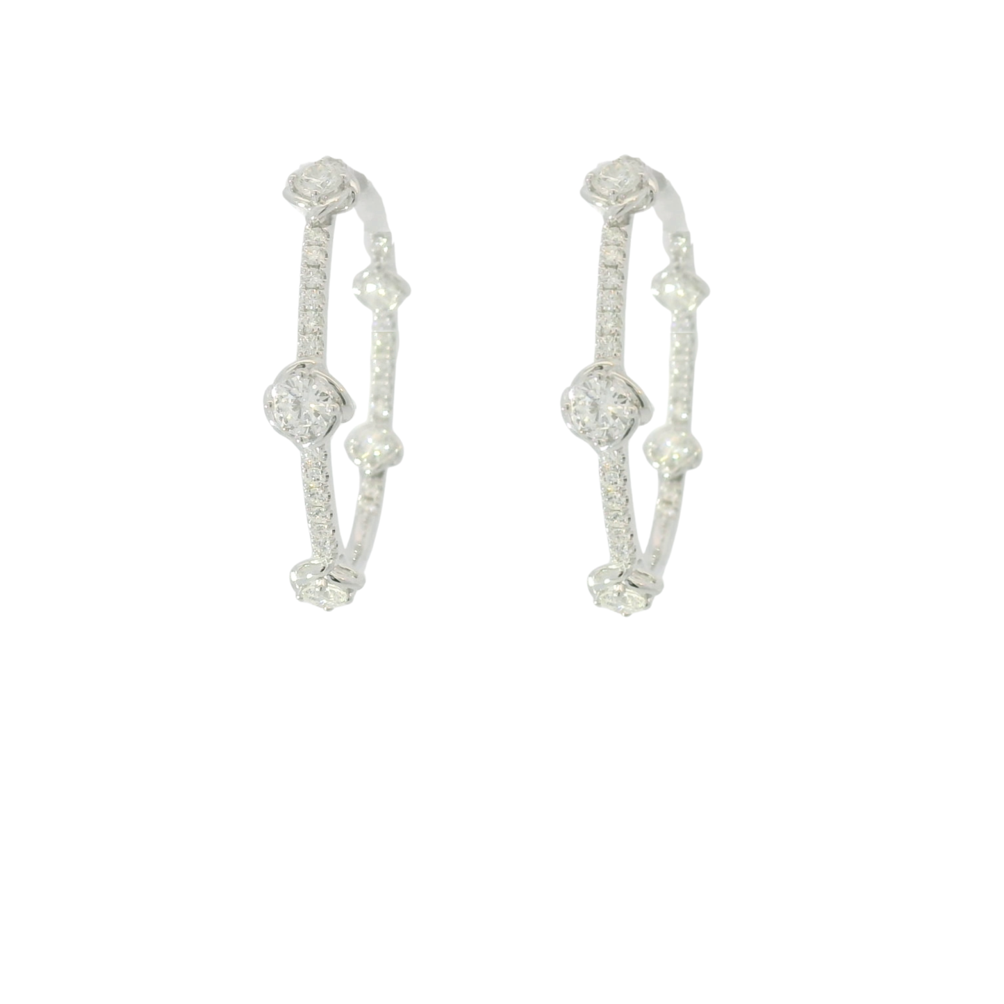 18 Karat White Gold Diamond Abbracci Hoop Earrings