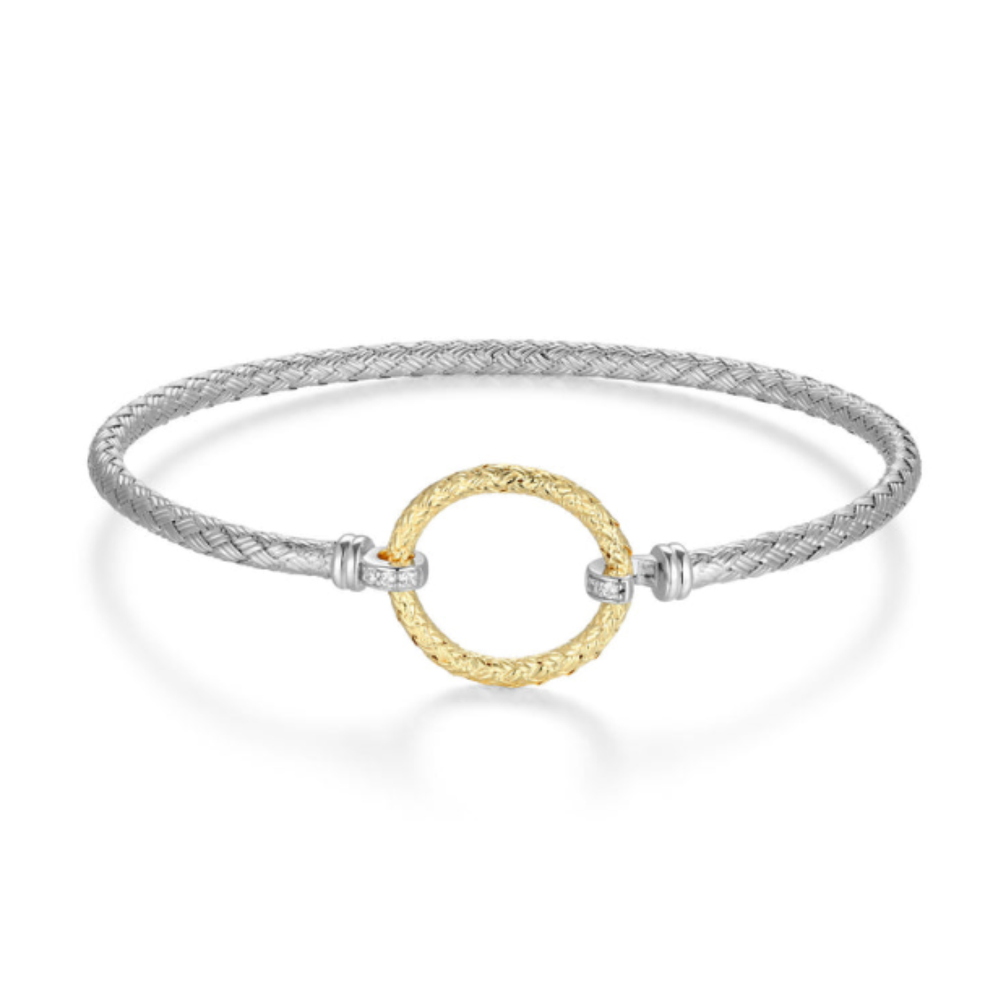 Two Tone Sterling Silver Open Circle With CZs Bracelet
