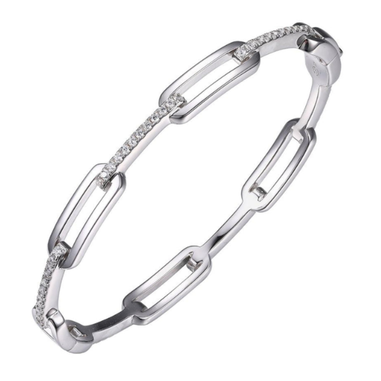 Sterling Silver Rhodium Plated Bangle Bracelet CZs