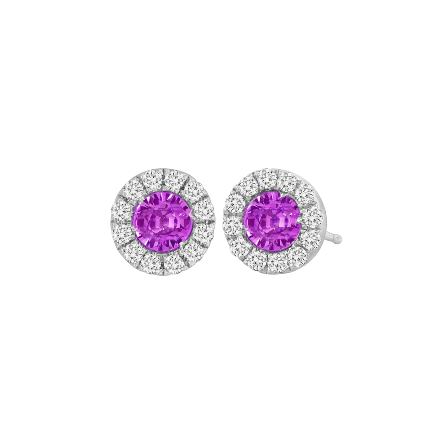 18 Karat White Gold Diamond Halo and Pink Sapphire Stud Earrings