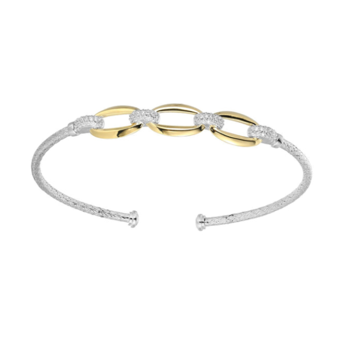 Two Tone Sterling Silver Rhodium/Gold Plated CZ Oval Link Bracelet