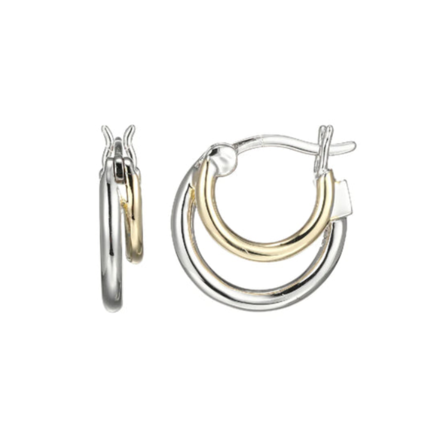 Two Tone Sterling Silver Gold Plated Double Hoop Huggie Earrings