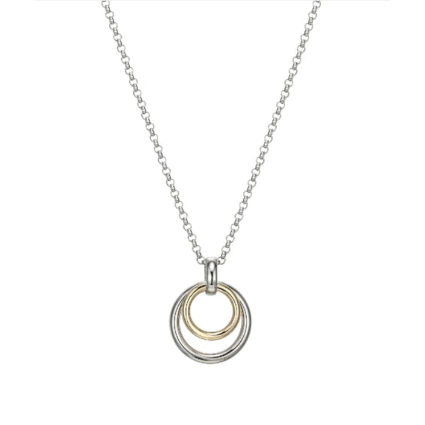 Two Tone Sterling Silver Gold Plated Double Circle Drop Necklace