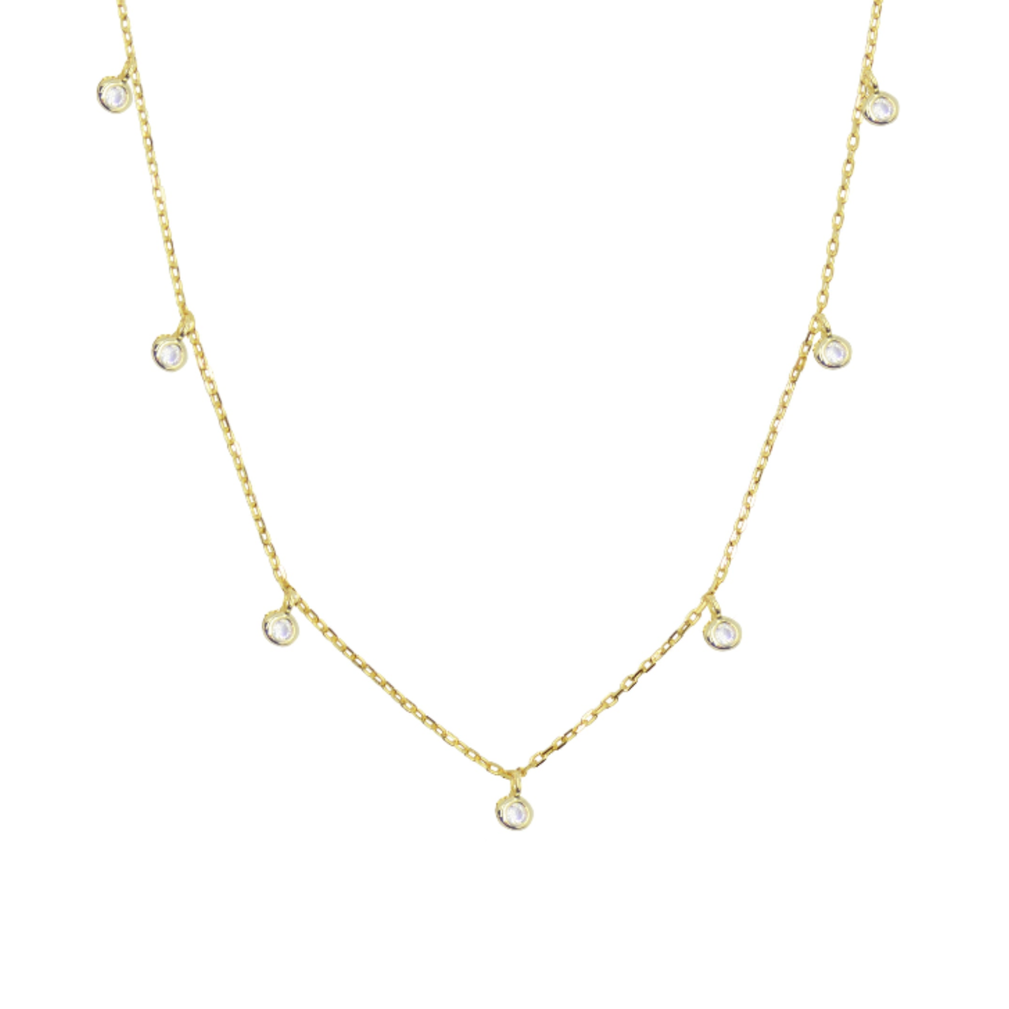 Yellow Sterling Silver Gold Plated Crystal Drops Necklace