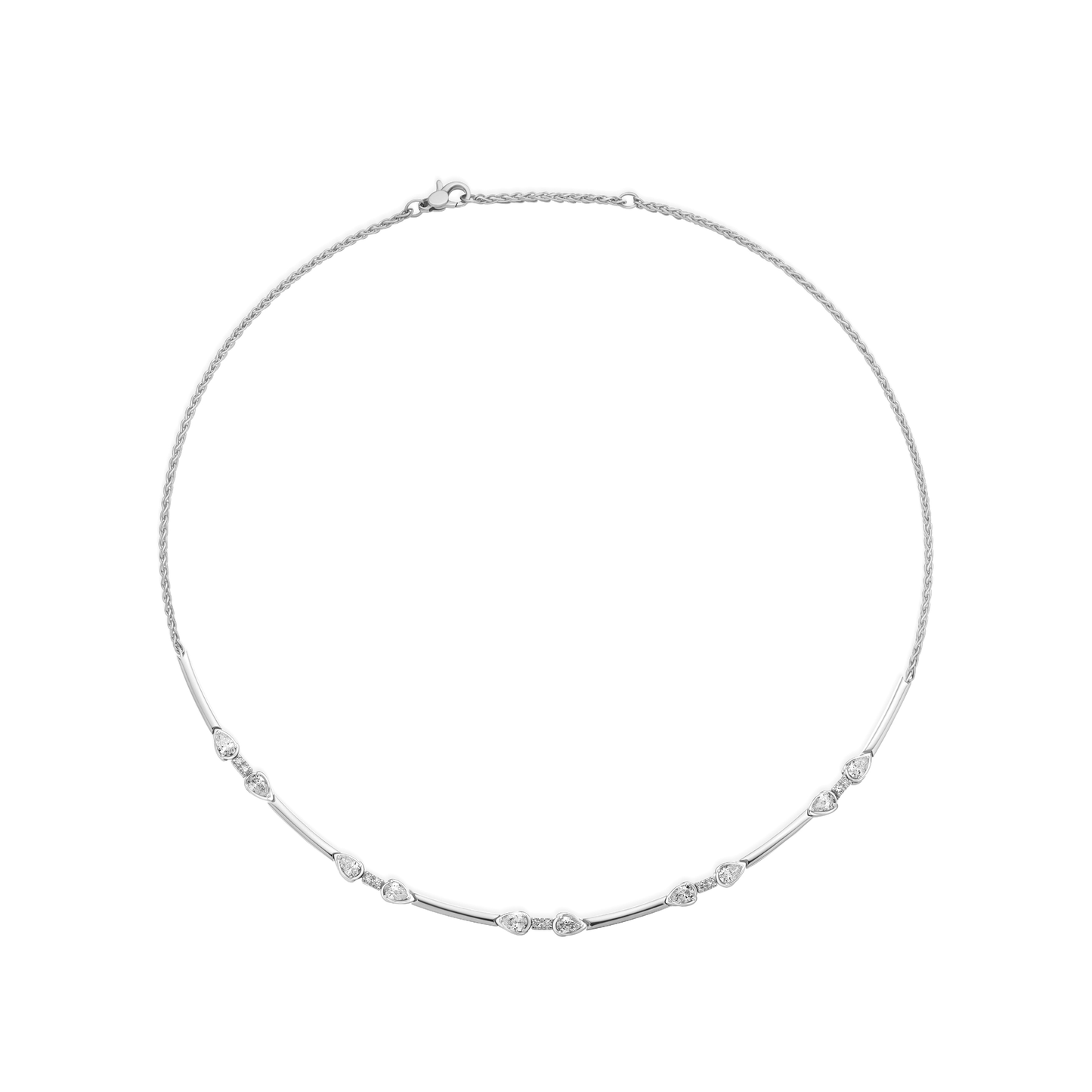 18 Karat White Gold Diamond And High Polish Bar Necklace