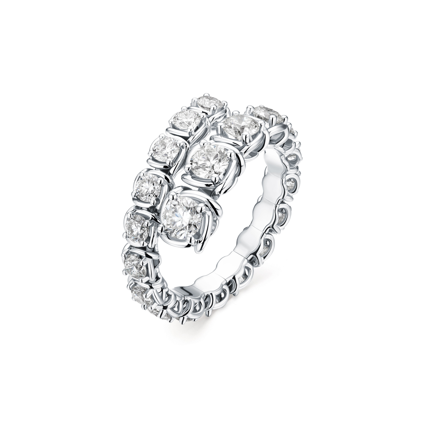 18 Karat White Gold Diamond Tennis Bypass Fashion Ring