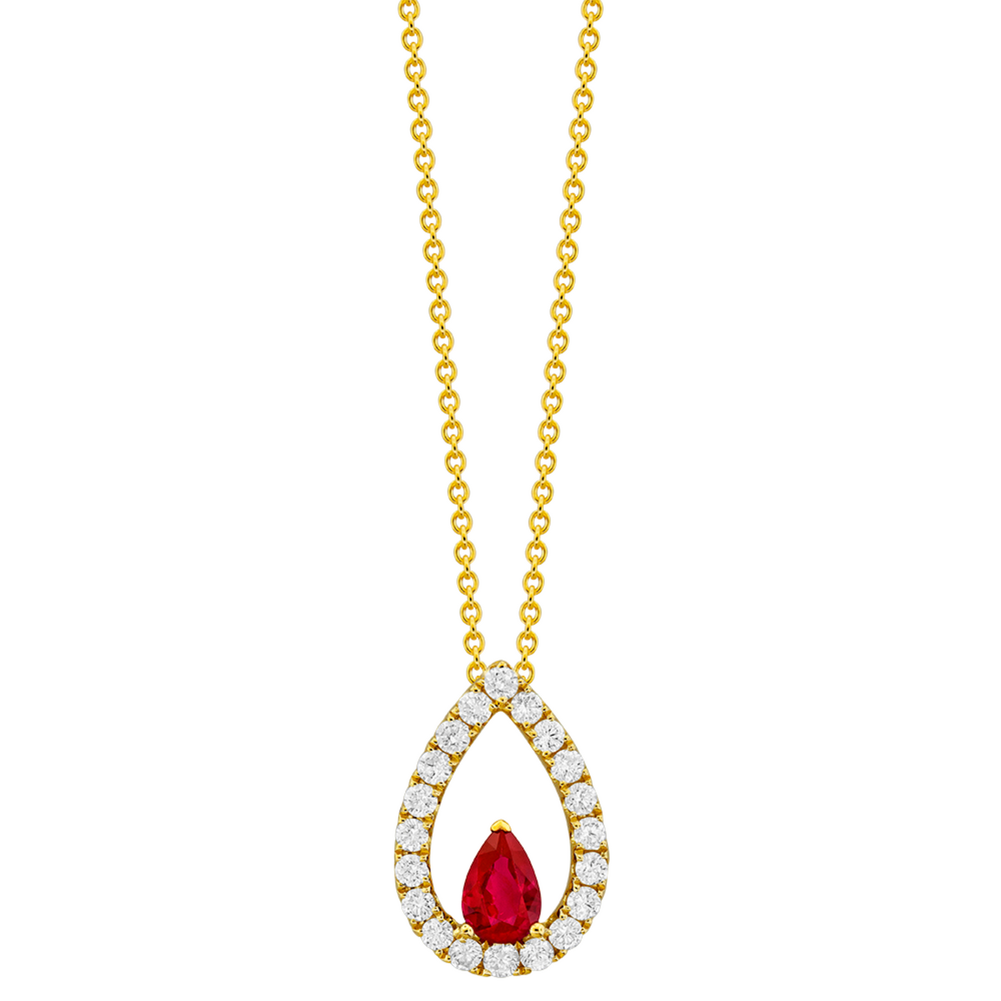 Spark Creations Lady's Yellow 18 Karat Teardrop Ruby/Diamond Halo Pendant