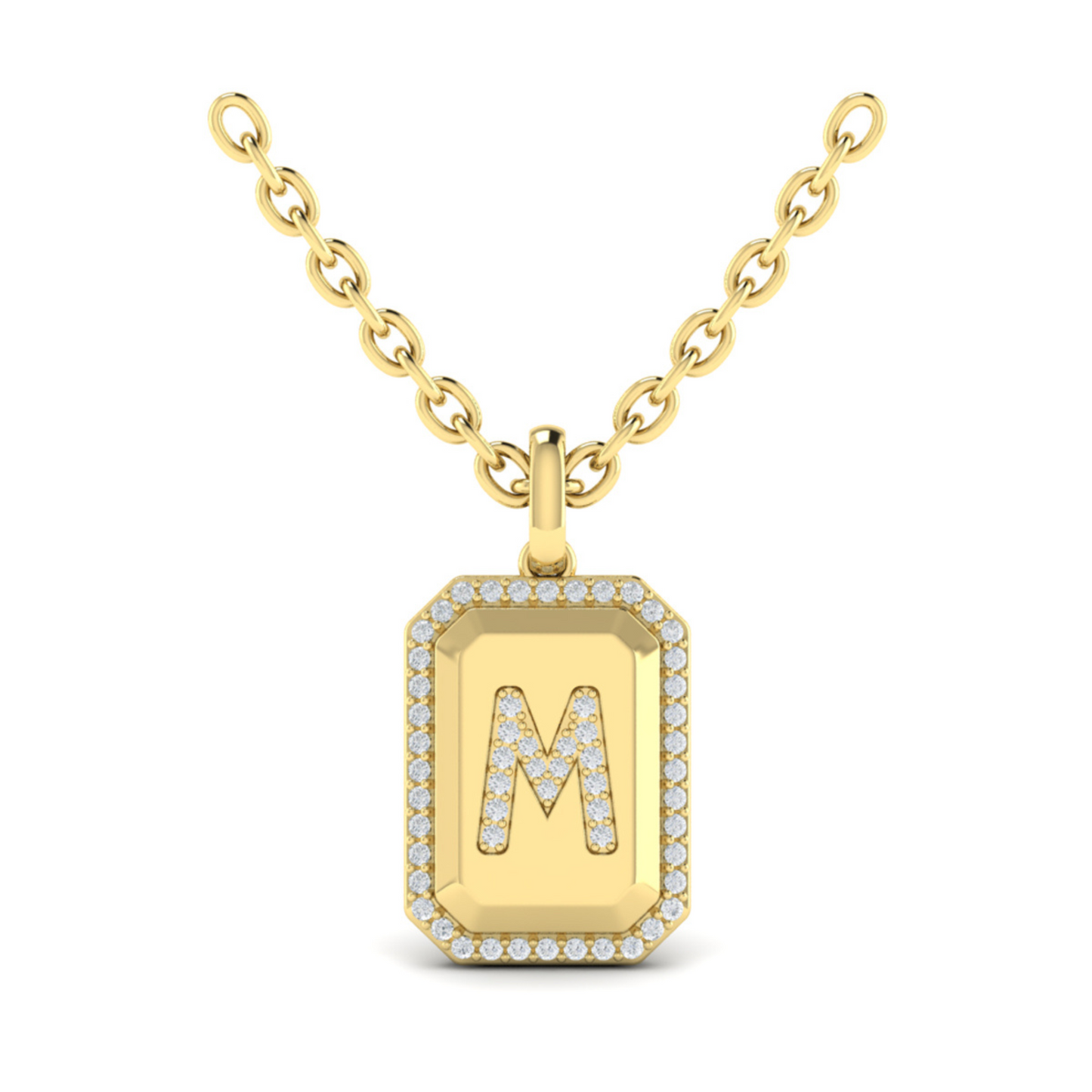 Yellow 14K diamond initial M medallion pendant