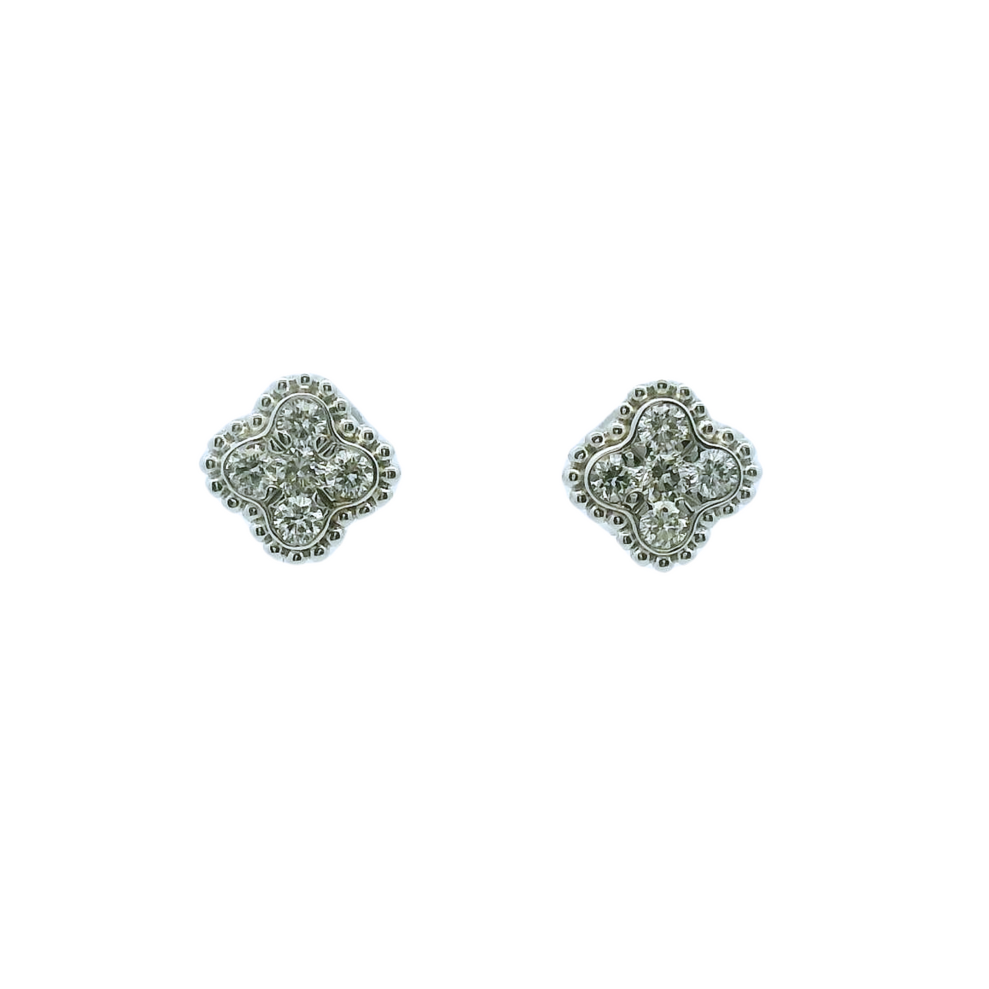 White 14k gold diamond quatrefoil cluster studs