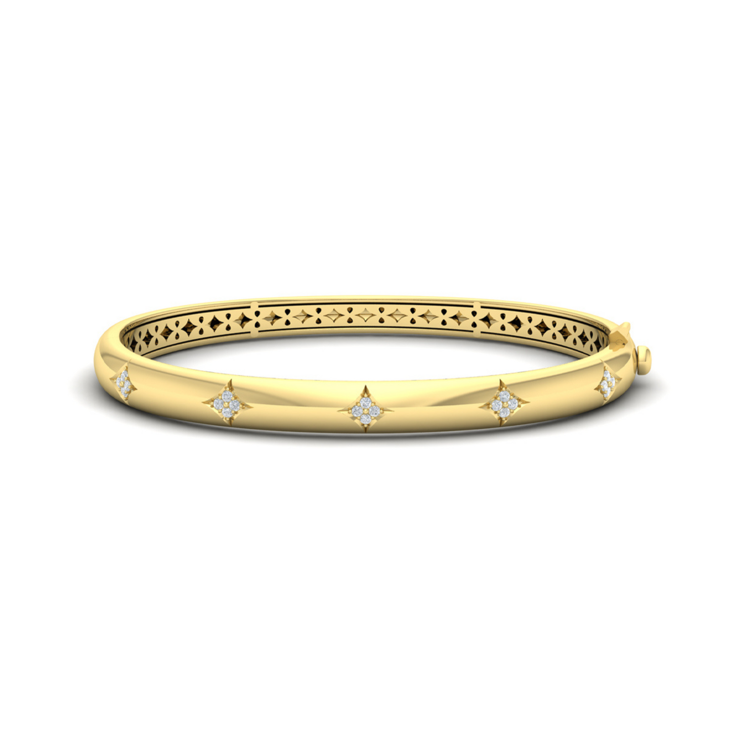 Yellow 14 karat diamond icon bangle bracelet