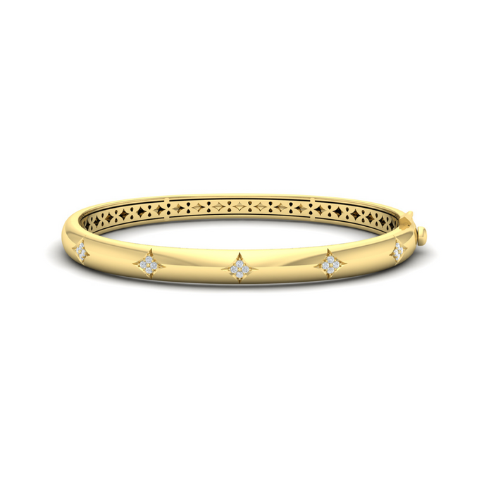 Yellow 14 karat diamond icon bangle bracelet