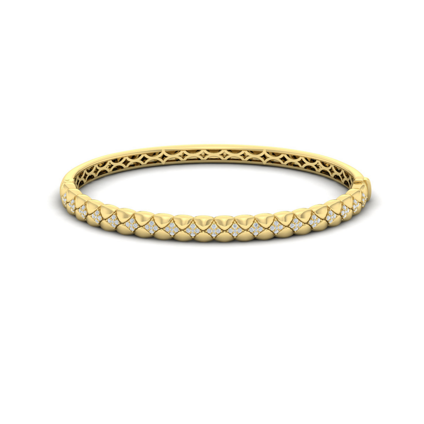 Yellow 14K gold bangle bracelet with diamond icon charm