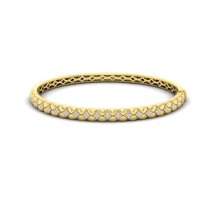 Yellow 14K gold bangle bracelet with diamond icon charm
