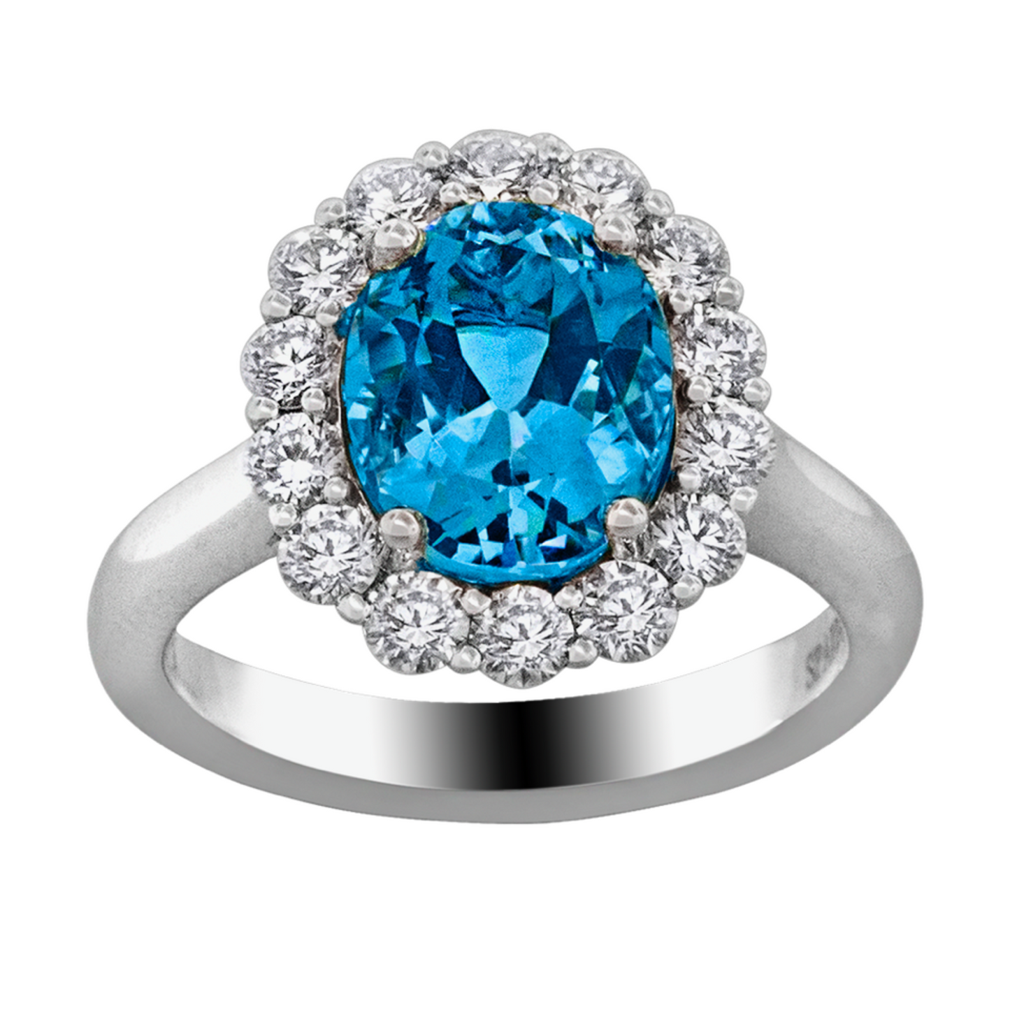 White 18K Aquamarine Diamond Halo Ring by Spark Creations