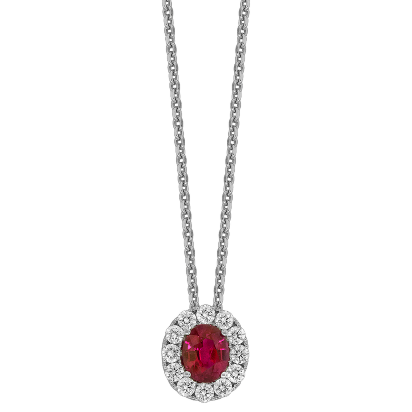 White 18K Ruby and Diamond Halo Pendant by Spark Creations