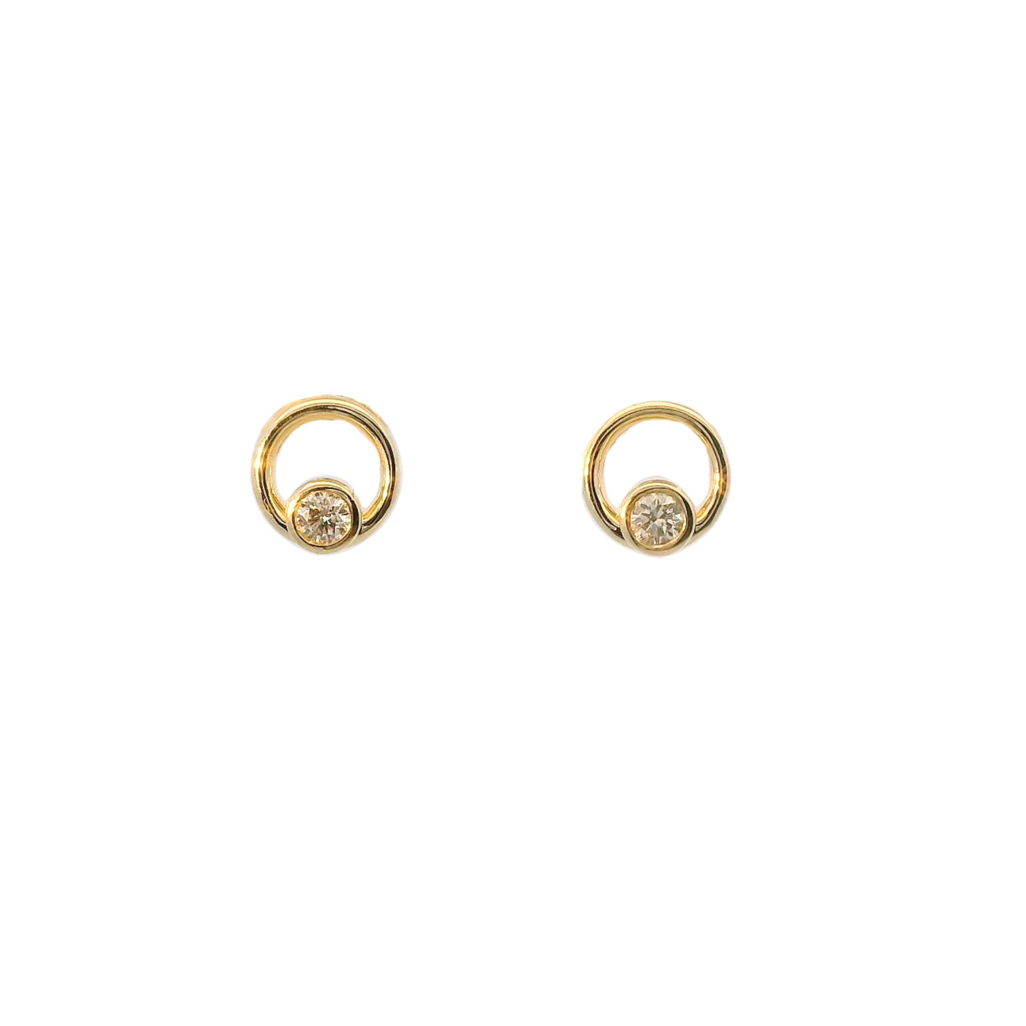 Yellow 14k open circle diamond bezel studs