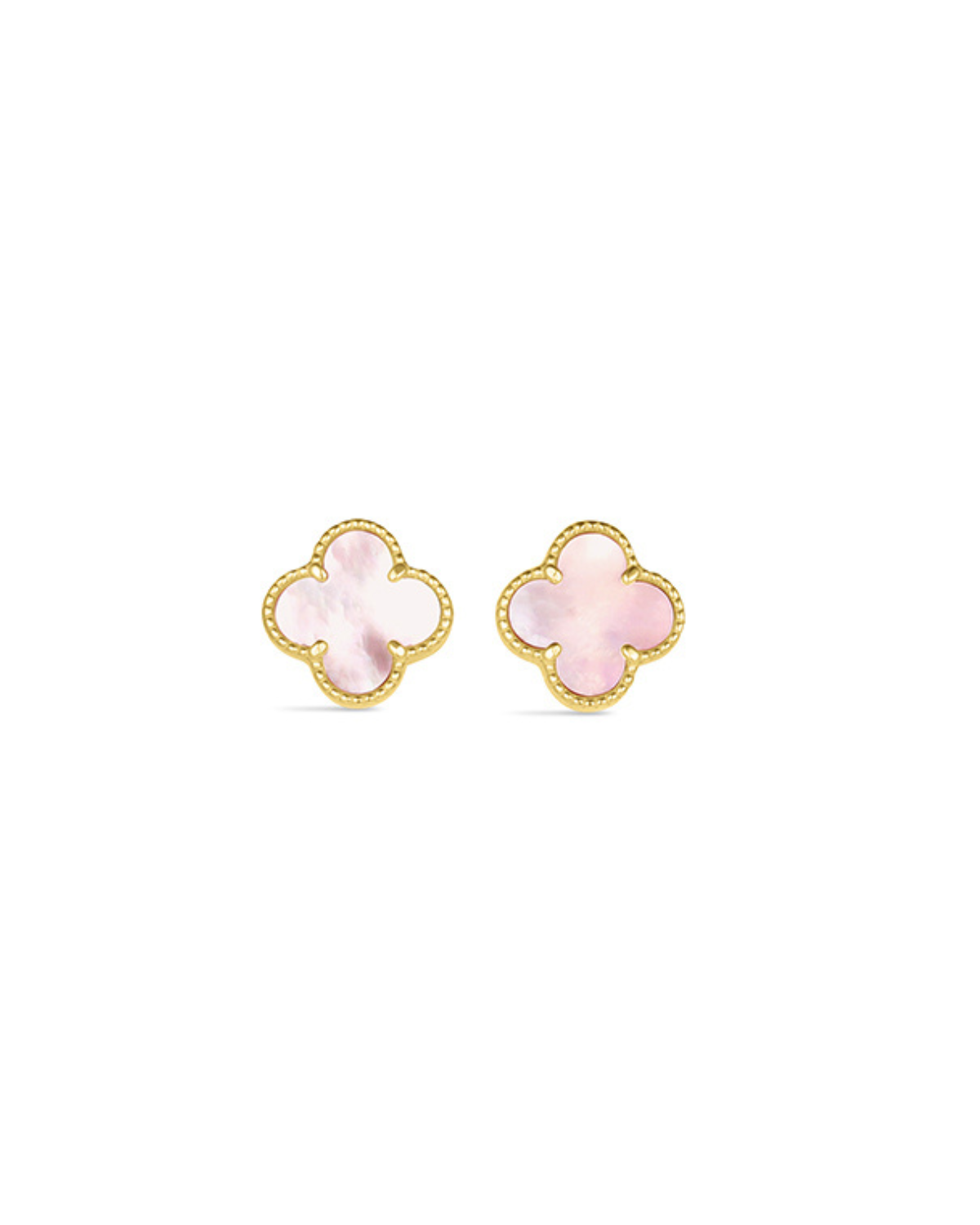 14 Karat Yellow Gold Pink MOP Quatrefoil Earrings