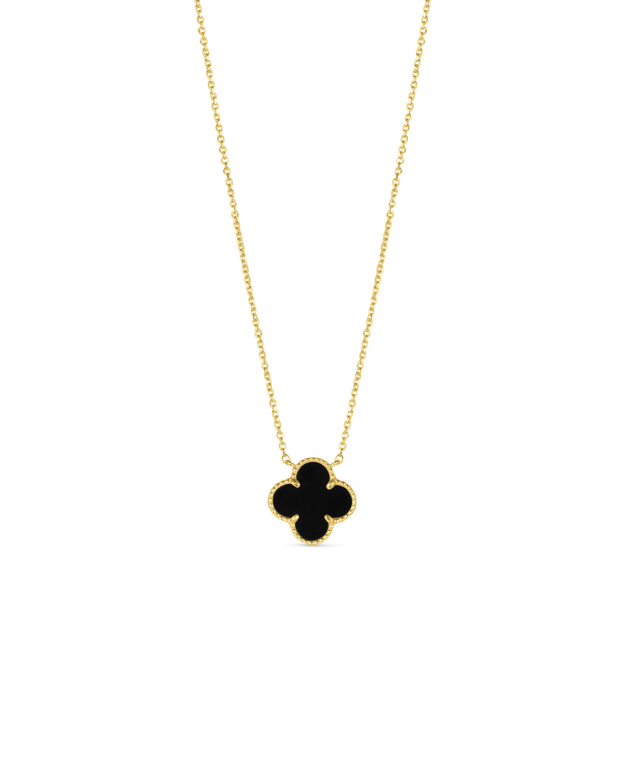 14 Karat Yellow Gold Black Onyx Quatrefoil Necklace