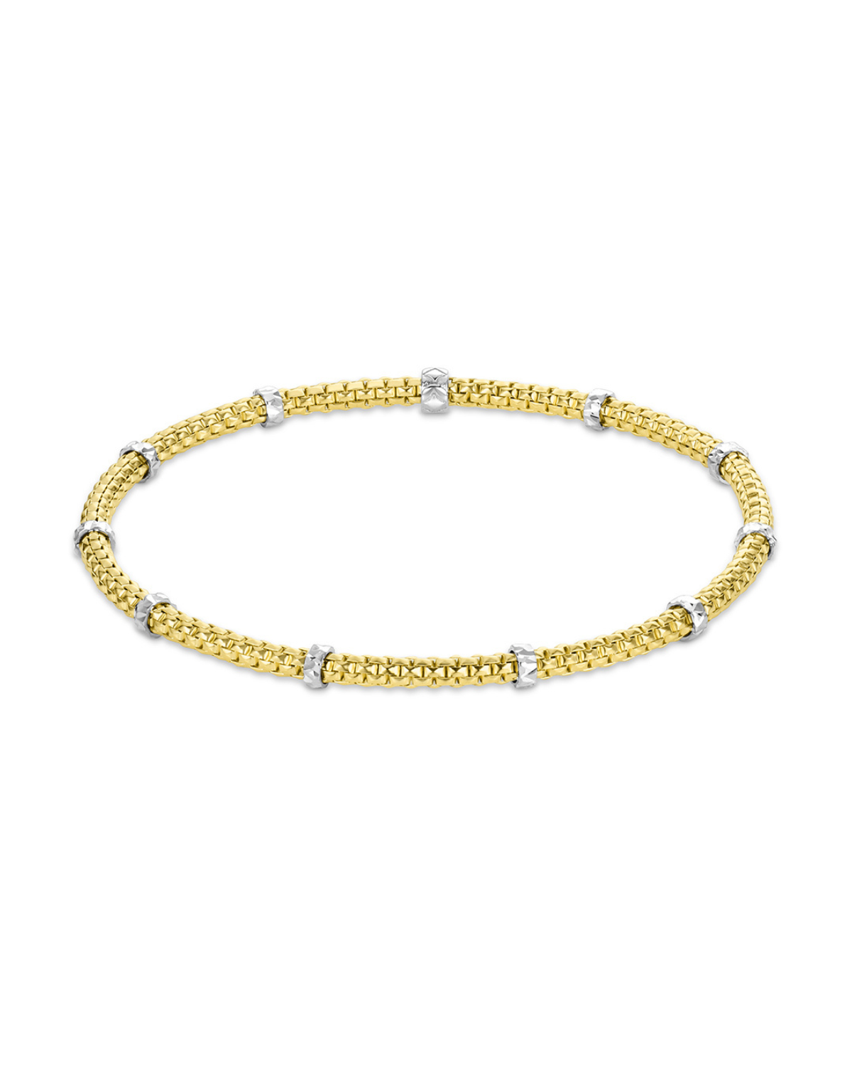 Two Tone 14 Karat Woven Stretch Bracelet