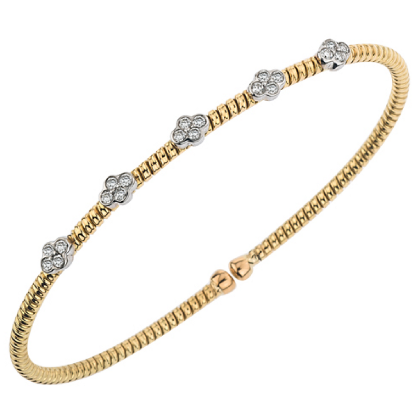 18k yellow diamond cuff bracelet with quatrefoil design