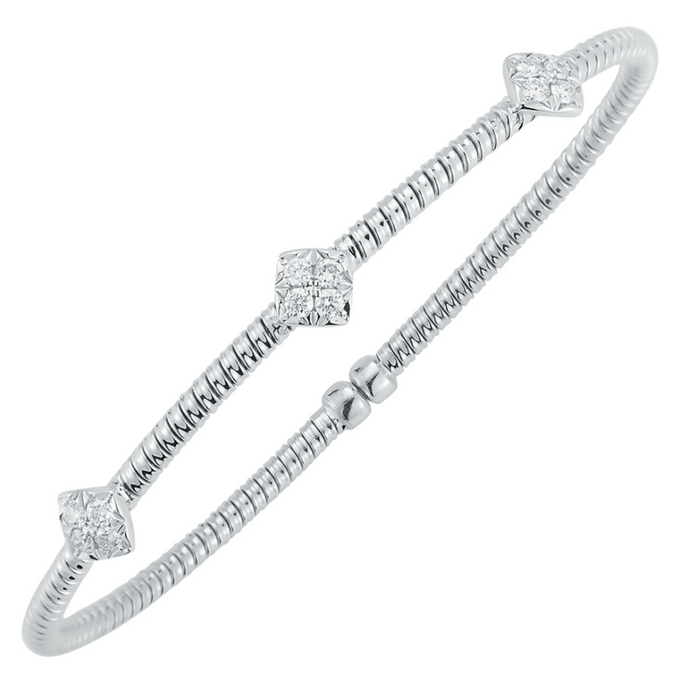 18k white diamond cuff bracelet with 3 stations