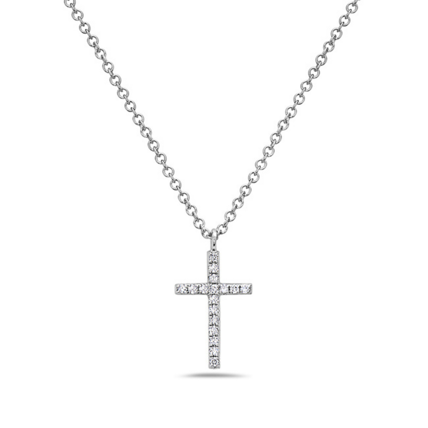 White 14k gold diamond cross pendant